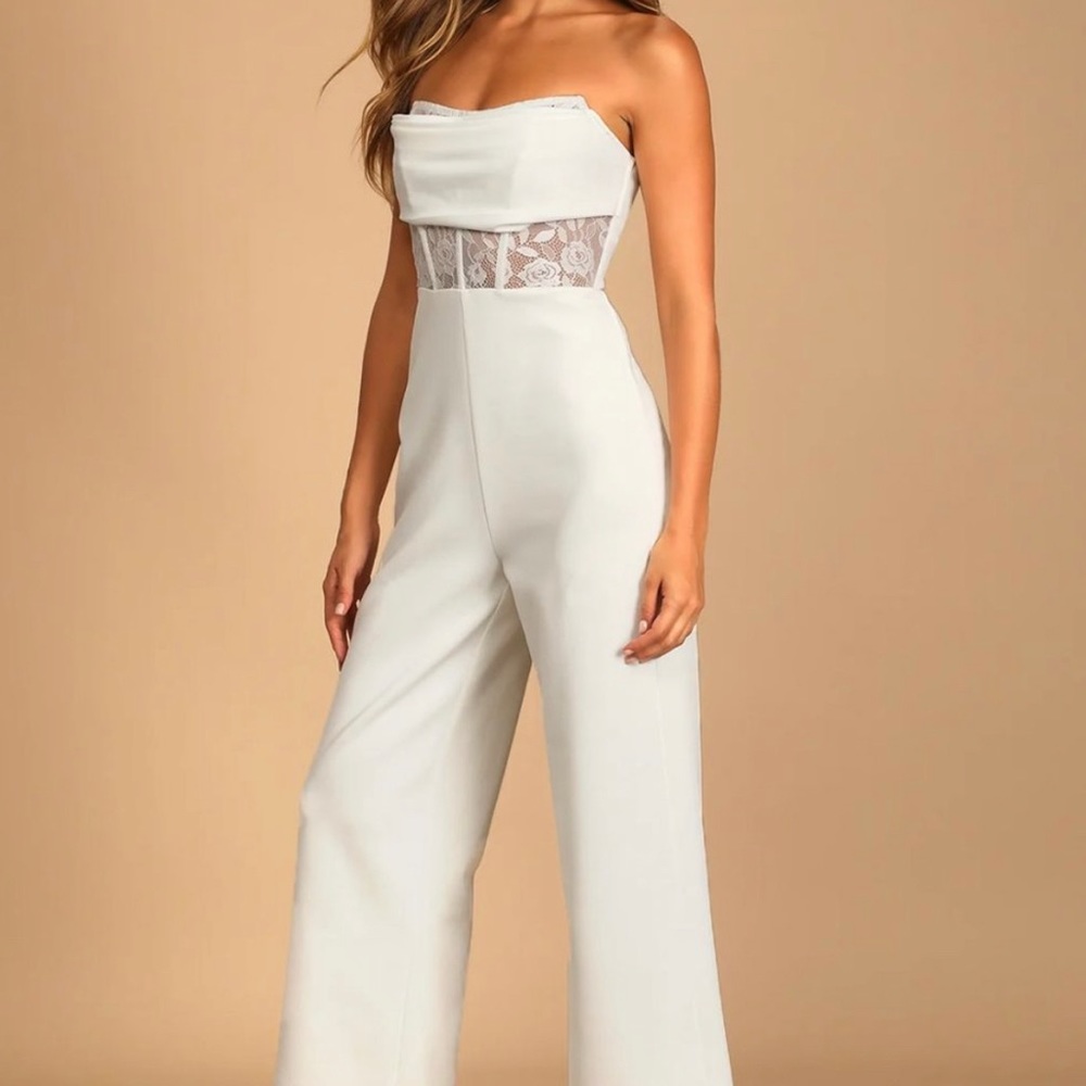 Lulus white bustier bridal jumpsuit - L - lace